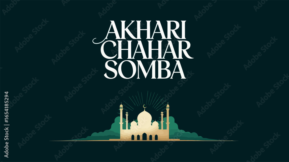 Fototapeta premium Akhari Chahar Somba Celebration with Mosque Illustration and Elegant Typography