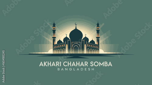 Akhari Chahar Somba Celebration with Mosque Illustration and Elegant Typography