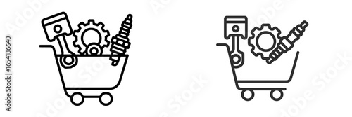 Mechanical parts in a shopping cart vector illustration design