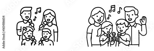 Family singing together in a joyful music moment captured in vector