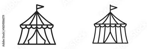 Vector illustration of two funfair tents with flags and canopies
