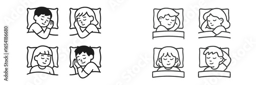 Sleep poses of children in peaceful night rest illustrations
