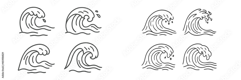 Naklejka premium Vector illustration of ocean waves in various styles