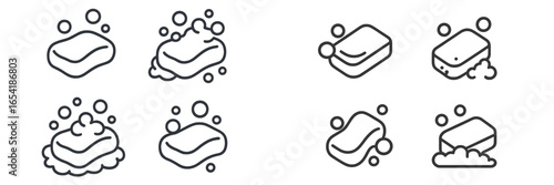Vector illustration of soap bars with bubbles in various styles