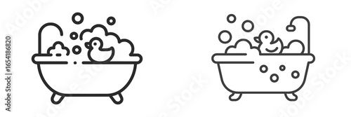 Vector illustration of a bathtub with bubbles and rubber duck