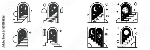 Vector art of stairs leading to celestial worlds