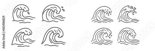 Vector illustration of ocean waves in various styles