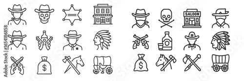 Collection of vector illustrations representing the Wild West theme