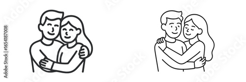 Couple embracing joyfully in a simple vector illustration