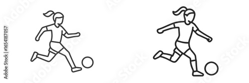 Dynamic vector illustration of a girl playing soccer on a field