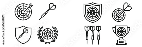 Vector illustration of dartboard and dart-themed designs for sports
