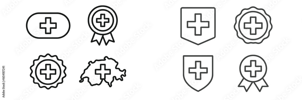 Obraz premium Health and medical icon vector set featuring badges and symbols