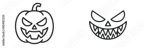 Vector illustration of spooky Halloween pumpkin and grinning face