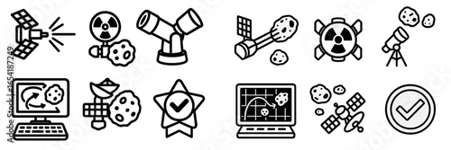 Illustration showing asteroid exploration and monitoring activities