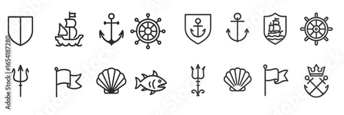 Vector illustration of marine symbols and nautical elements