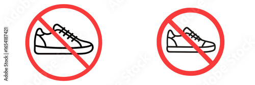 Prohibition signs indicating no sneakers allowed in a facility