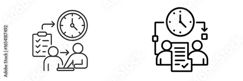 Vector illustration of teamwork and time management in a meeting