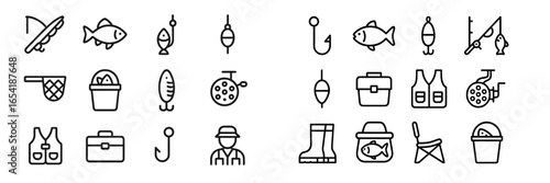 Vector illustration of fishing equipment and related objects