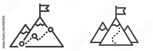 Mountain peaks with flags and path markers indicating progress