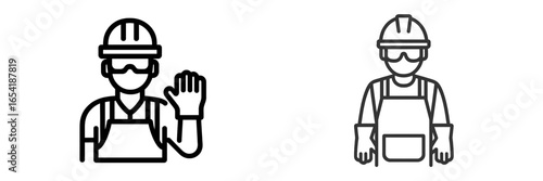 Vector illustration of construction workers in safety gear waving