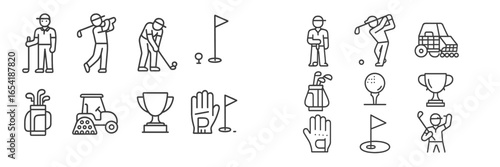 Golf activities and equipment illustrated in vector style