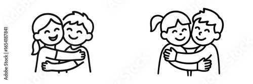 Cheerful children sharing warm embrace in vector illustration