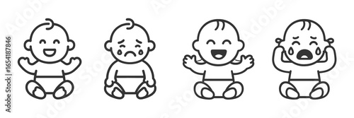 Baby emotions vector illustration set showing different expressions