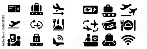 Travel icons representing various airport and flight experiences