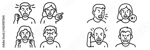 Emotions and expressions of anger in vector illustrations