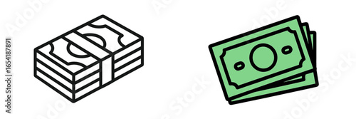 Vector illustration of stacked cash and scattered bills design