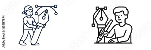 Graphic design concepts featuring men using design tools