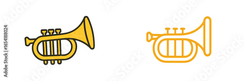 Unique vector illustrations of two distinct yellow trumpets for design