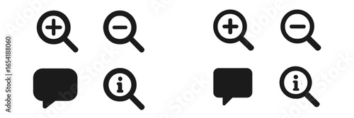 Icon set featuring magnifying glass symbols for user interface design