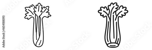 Black and white minimalist celery stalk vector illustration