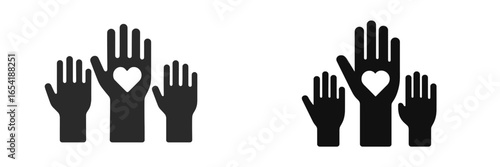 Hands raised in unity and support with a heart symbol included