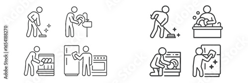 Cleaning tasks and household chores in vector illustration