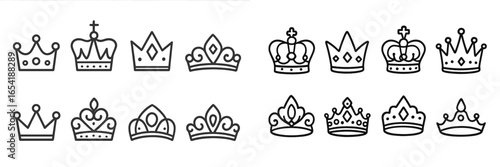 Line art collection of crowns in various styles and designs