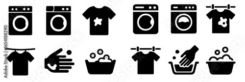 Washing and drying process illustrated in vector format