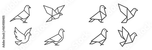 Stylized vector illustrations of various bird designs in clean lines