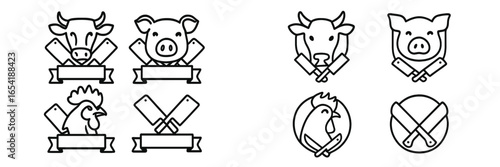 Illustration of butchery animals with knives in a minimal style