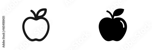 Two apple icons in vector style, one outlined and one filled
