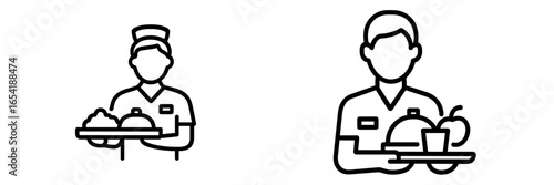 Vector illustration of waiter serving food and drinks in a restaurant