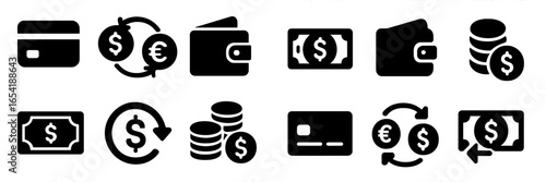 Financial transaction icons for digital banking and commerce