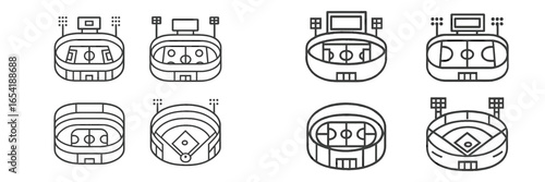 Various stadium designs in vector style for sports activities