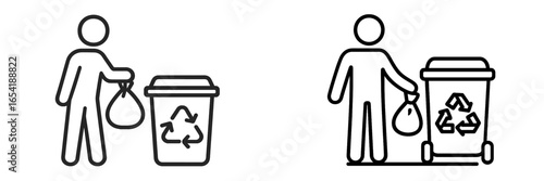 Vector illustration of people disposing of garbage in recycling bins