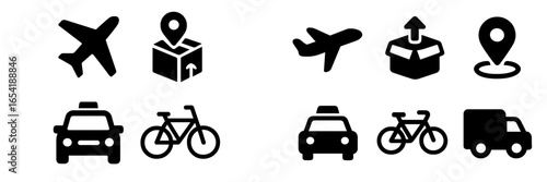 Transportation icons showing various methods of travel and logistics