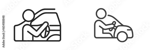 Driving action depicted in vector illustrations of car users