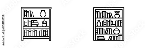 Stylish vector illustration of bookshelves with decorative items