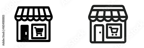 Vector illustration of a small storefront with shopping cart design