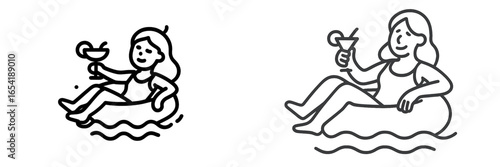 Vector illustration of a person relaxing in a float with a drink